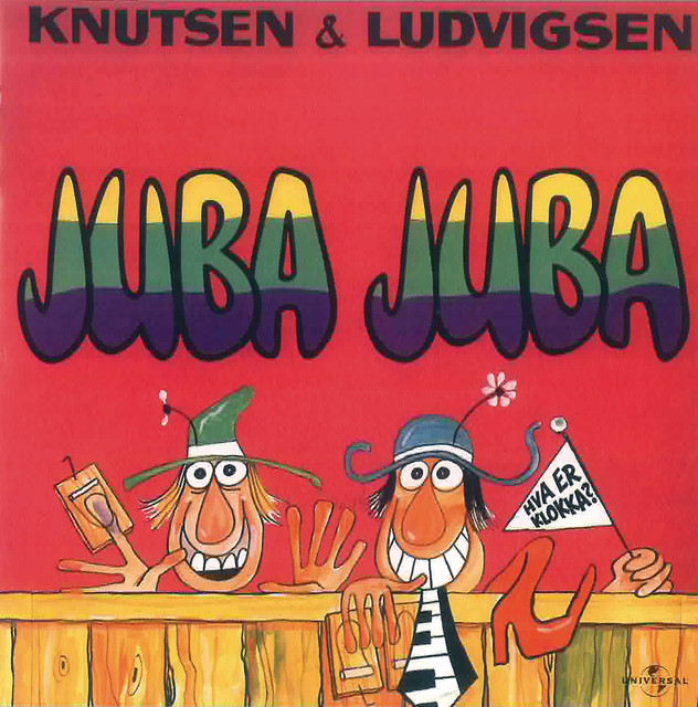 Albumcoveret til albumet «Juba Juba» fra 1983. Rød bakgrunn med to glade fyrer med store tenner